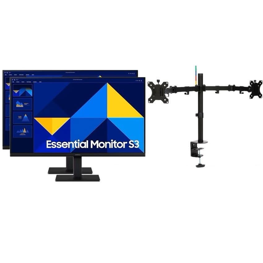 SAMSUNG 2x SAMSUNG S3 S30GD 24" (16:9) FHD IPS MONITOR, 100HZ, D-SUB, HDMI + $20 DUAL MONITOR ARM LS24D300GAEXXY-ARM20