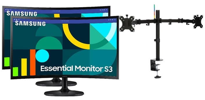 SAMSUNG 2x SAMSUNG S3 S36GD 27" CURVE (16:9) FHD VA MONITOR, 1800R, 100HZ + $20 DUAL MONITOR ARM LS27D360GAEXXY-ARM20