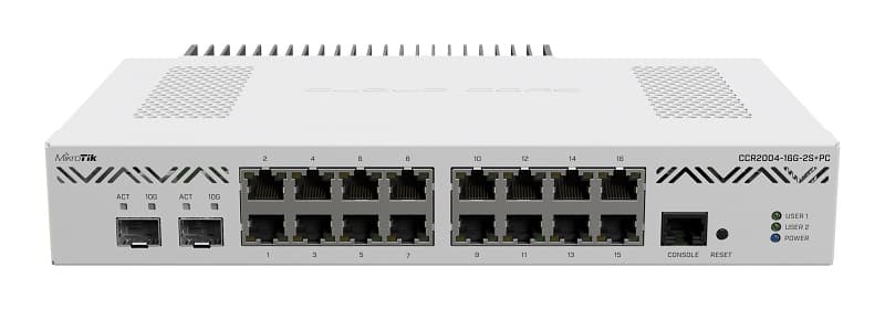 MikroTik MikroTik CCR2004-16G-2S+PC Router with 16x Gigabit Ethernet ports, 2x10G SFP+ and Passive Cooling CCR2004-16G-2S+PC
