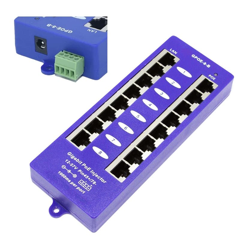 PoE World PoE World 8 Port Shielded Gigabit Passive Mode B PoE injector GPOE-8B