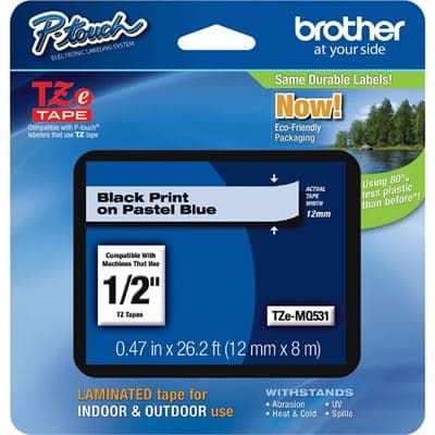BROTHER BROTHER TZEMQ531 12MM BLACK ON PASTEL BLUE TAPE 3444376