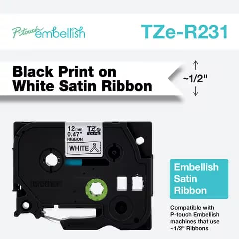 BROTHER BROTHER TZER231 12MM BLACK ON WHITE RIBBON TAPE 3444379