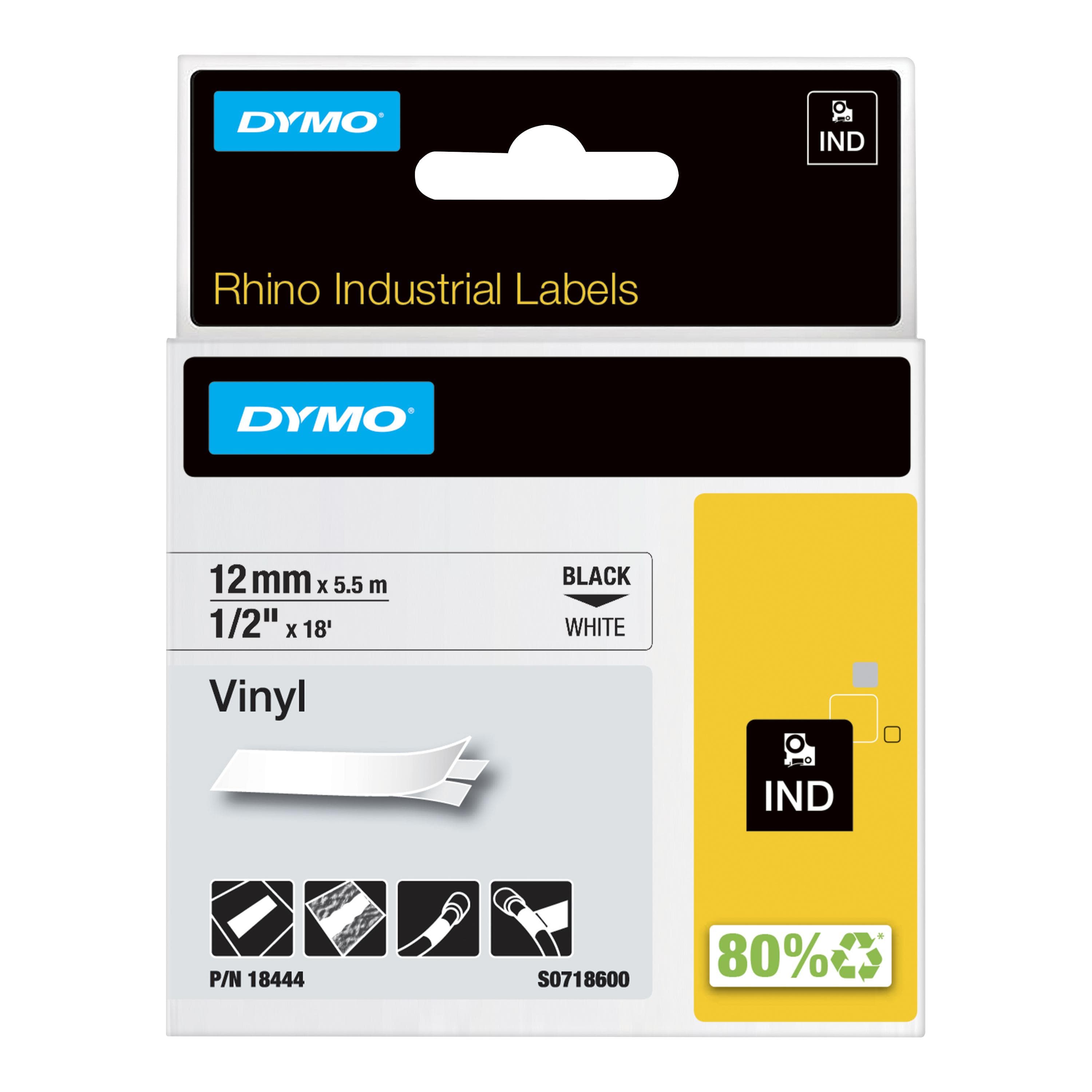 Dymo DYMO Genuine Rhino Industrial Vinyl Labels.12mm x 5.5m. Black on White. 18444