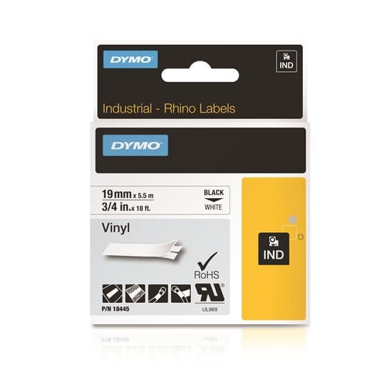 Dymo DYMO Genuine Rhino Industrial Vinyl Labels.19mm x 5.5m. Black on White. 18445