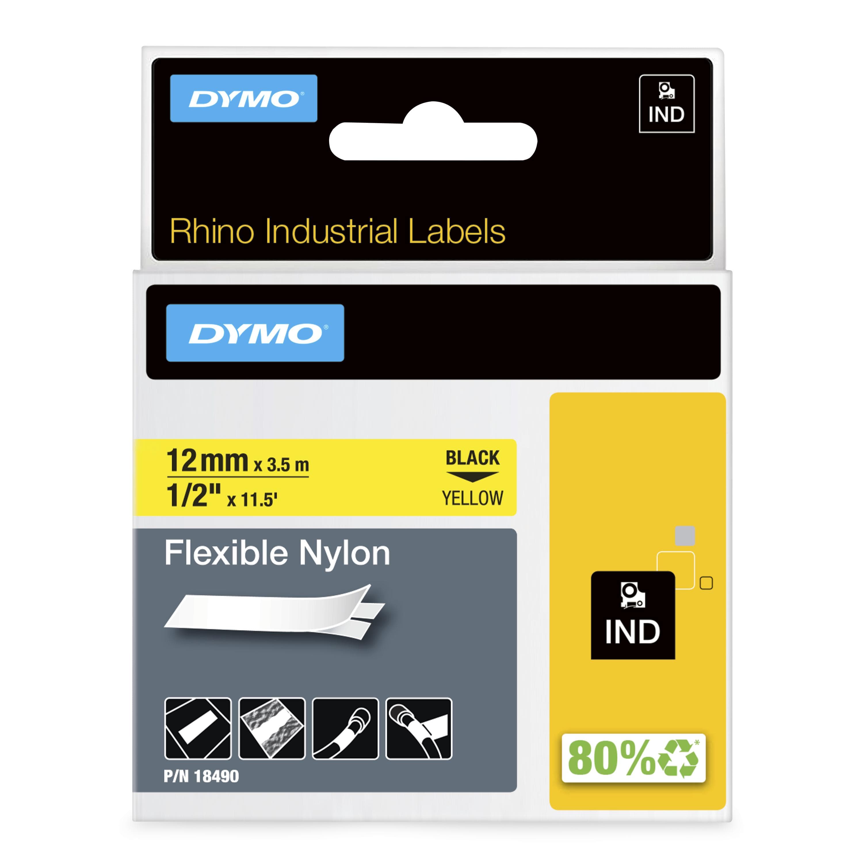 Dymo DYMO Genuine Rhino Industrial Labels-Flexible Nylon 12mm Black on 18490