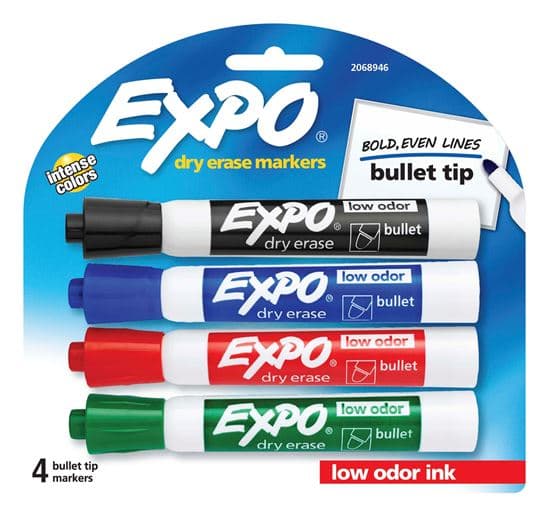 Expo EXPO Dry Erase Markers Bullet Marker 4-Pack. 4x Assorted Colours. 2081760