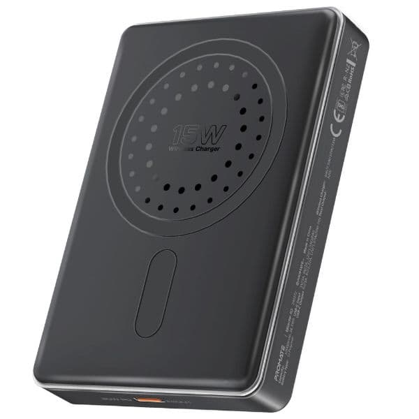 Promate 10000mAh UltraSlim Wireless Charging 15W MagSafe 20WPD USB-C In/Out Port Smart BLADE-10-BLK