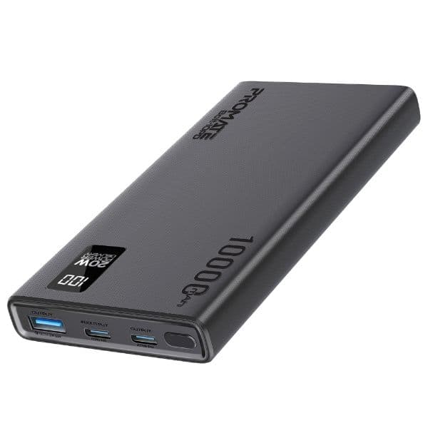 Promate 10000mAh Super Slim Smart Charging Power Bank 20W Dual USB-C & 1x 22.5W USB-A QC 3.0 BOLT-10PD-BLK