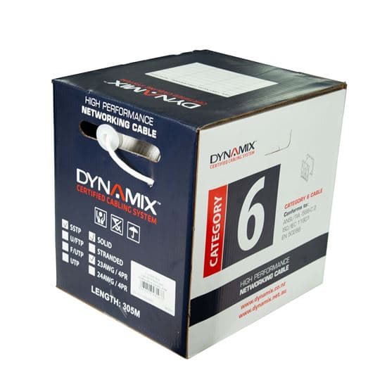 Dynamix DYNAMIX 305m Cat6 SSTP White SOLID Shielded Cable Roll, 100MHz, C-STPC6-SLD