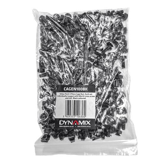 Dynamix DYNAMIX 100pc Pack, 3 Piece Cage Nut, Black, M6, Supplied loose. CAGEN100BK