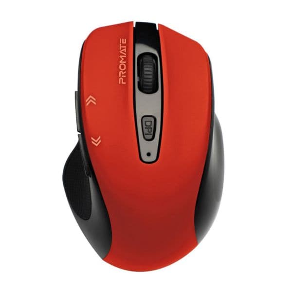 PROMATE EZGrip Ergonomic Wireless Mouse W/ Quick Forward/Back Buttons. 800/1200/1600Dpi 10m CURSOR-RED