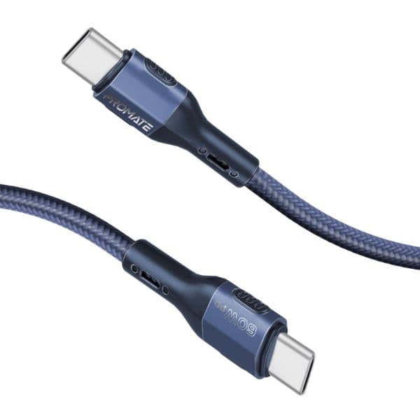 PROMATE 1.2m 60W PD USB-C To USB-C Tough-Built Cable. Supports Up To 480Mbps Slim FLETCHLINK-CC-BL