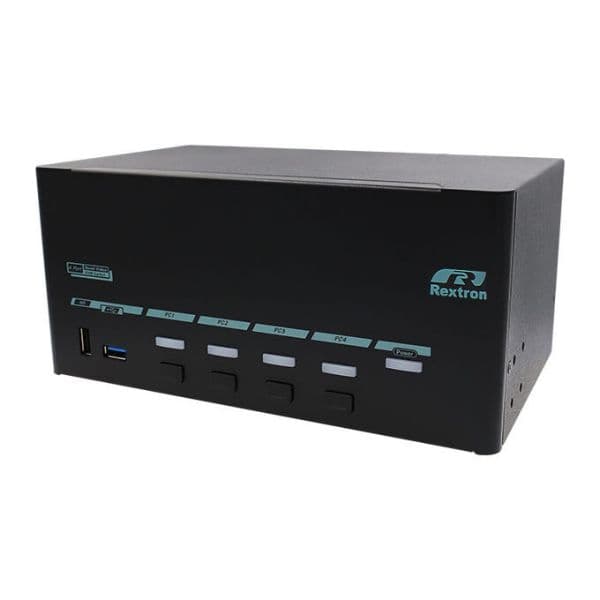 Rextron 4 Ports 8K Quad Monitor DisplayPort 1.4 KVM Switch W/ USB 3.2 Gen 1, Hotkey Control PAAG-E3144B