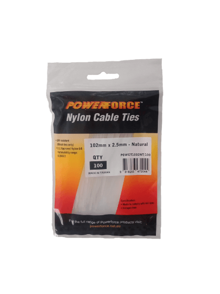 POWERFORCE 2.5 X 102mm Natural Cable Ties Pack Of 100 8kgs Tensile Strength POWCT1002NT-100