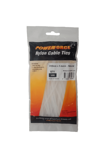POWERFORCE 3.6 X 150mm Natural Cable Ties Pack Of 100 18kgs Tensile Strength POWCT1503NT-100