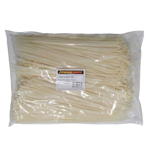 POWERFORCE 4.8 X 370mm Natural Cable Ties Pack Of 1000 22kgs Tensile Strength POWCT3704NT-1000