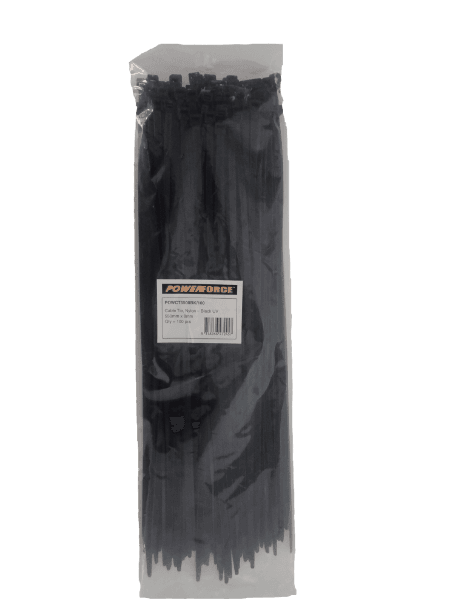 POWERFORCE 8 X 550mm Black UV Cable Ties Ties Pack Of 100 80kgs Tensile Strength POWCT5508BK-100