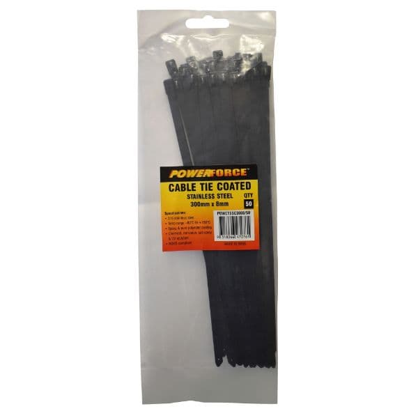 POWERFORCE 8 X 300mm 316L Stainless Steel Cable Ties Pack Of 50 1335N/136kgs Tensile Strength POWCTSSC3008-50