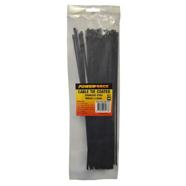 POWERFORCE 4.6 X 360mm 316L Stainless Steel Cable Ties Pack Of 100 667N/68kgs Tensile Strength POWCTSSC3604-100