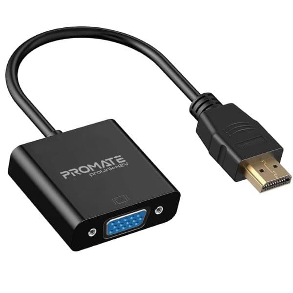 Promate HDMI (Male) To VGA (Female) Display Adaptor Kit. Supports Up To 1920x1080@60Hz. PROLINK-H2V-BLK