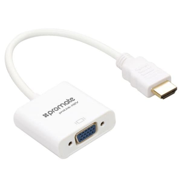 Promate HDMI (Male) To VGA (Female Display Adaptor Kit. Supports Up To 1920x1080@60Hz. PROLINK-H2V-WHT
