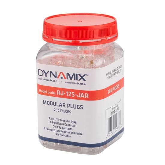 Dynamix DYNAMIX RJ12 Plug 200pc Jar, 6P6C Modular Plug. 3 Micron. RJ-12S-JAR