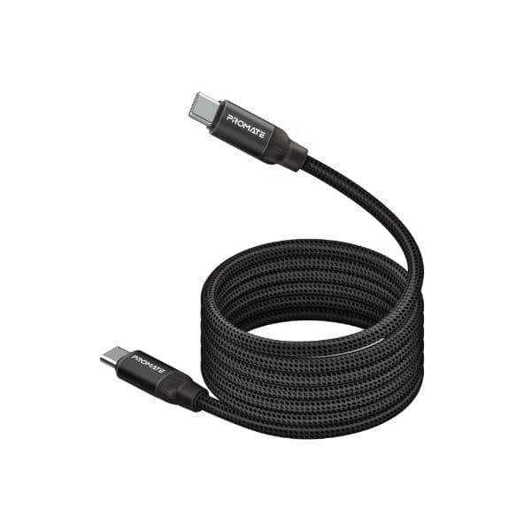 PROMATE 1.2m USB-C To USB-C Cable Self Organising Auto Untangle Supports 60W Power Delivery SPRINGY-BLK