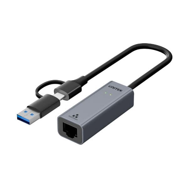 UNITEK USB To Gig Ethernet Adapter W/ 2-In-1 Connectors (USB-C & USB-A). Supports Up To 5Gbps Y-3465AV2