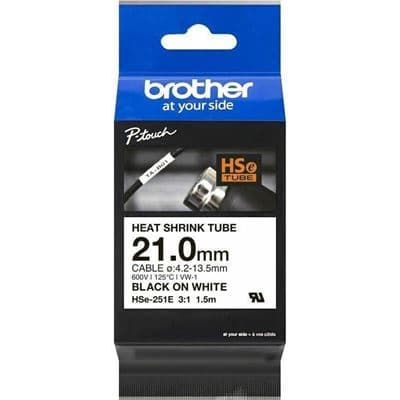 Brother Brother HSe-251E 21.0mm x 1.5m Black on White Heat Shrink Tape HSE251E