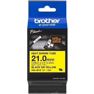 Brother Brother HSE651E 21.0mm x 1.5m Black on Yellow Heat Shrink Tape HSE651E