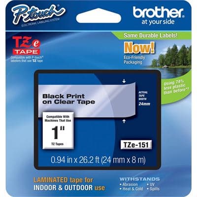 Brother Brother TZe-151 24mm x 8m Black on Clear Tape TZE151
