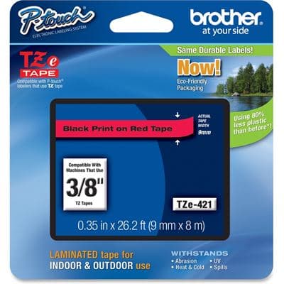 Brother Brother TZe-421 9mm x 8m Black on Red Tape TZE421