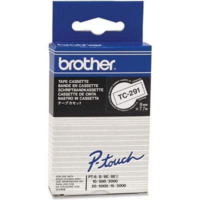Brother Brother TC-291 9mm x 8m Black on White Label Tape TC291