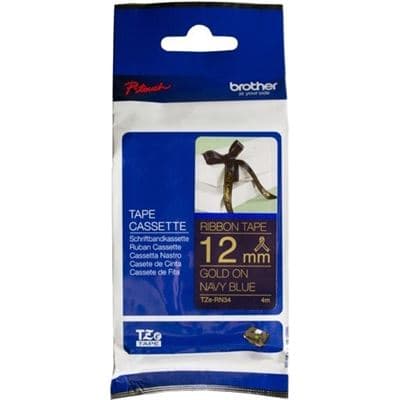 Brother Brother TZe-RN34 12mm x 4m Gold on Navy Ribbon Tape TZERN34
