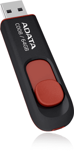 ADATA C008 Retractable USB 2.0 64GB Black/RedFlash Drive