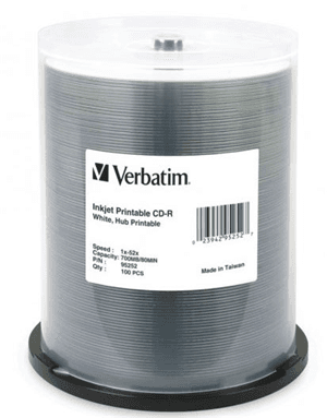 Verbatim CD-R 700MB 52x White Printable 100 Pack on Spindle