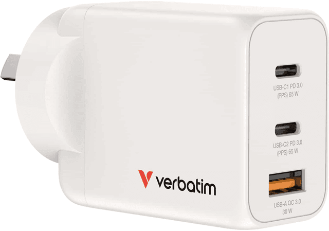 Verbatim 65W GaN Charger with 2x USB-C and 1x USB-A