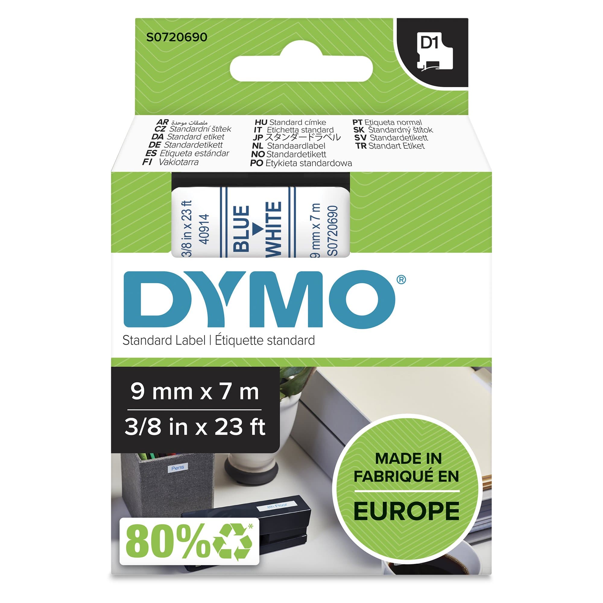 Dymo Dymo Blue on Wht 9mm x7m Tape DYS0720690