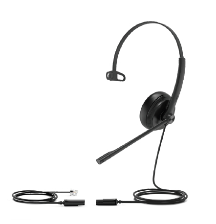 Yealink YHS34-MONO Wideband Mono Headset with QD to RJ9 connector with leatherette ear cushion thumbnail 1