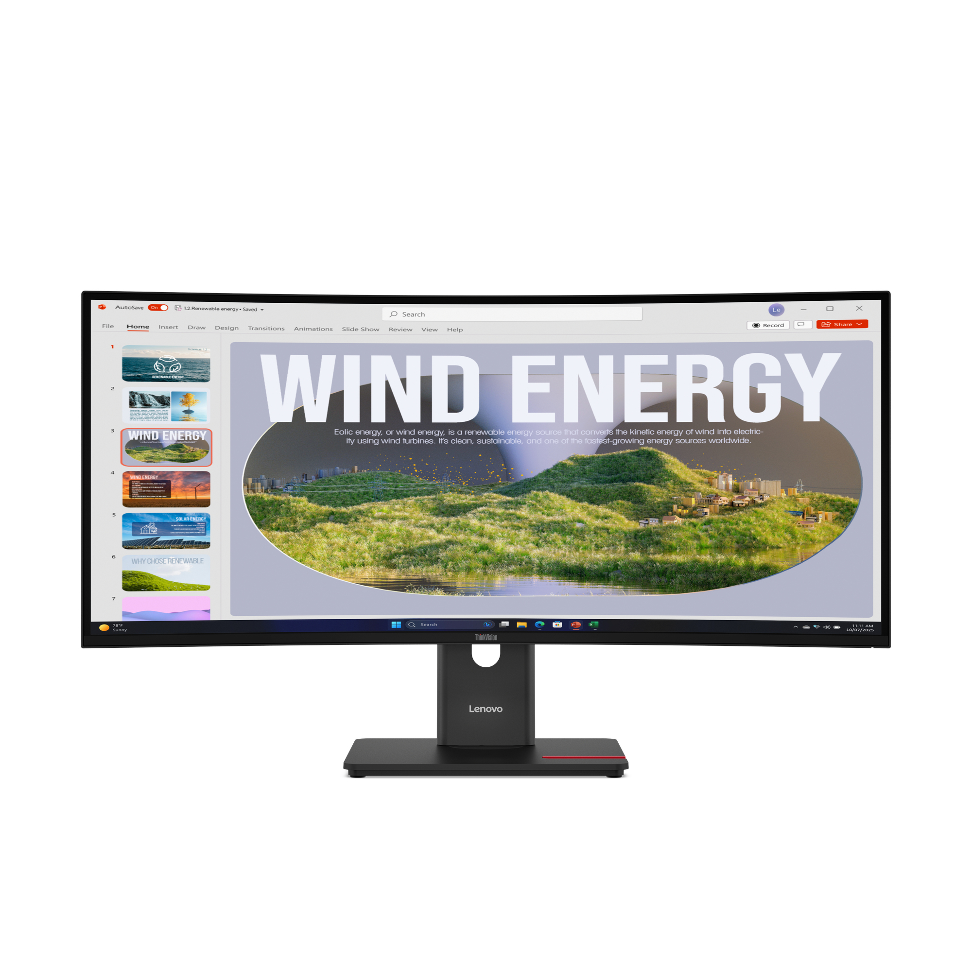 LENOVO T34WD-40, 34" CURVED VA WQHD, DP+HDMI+USB-C, USB HUB, PD 75W, TILT/SWIV/H-ADJ, 3YR LENOVO — view 2
