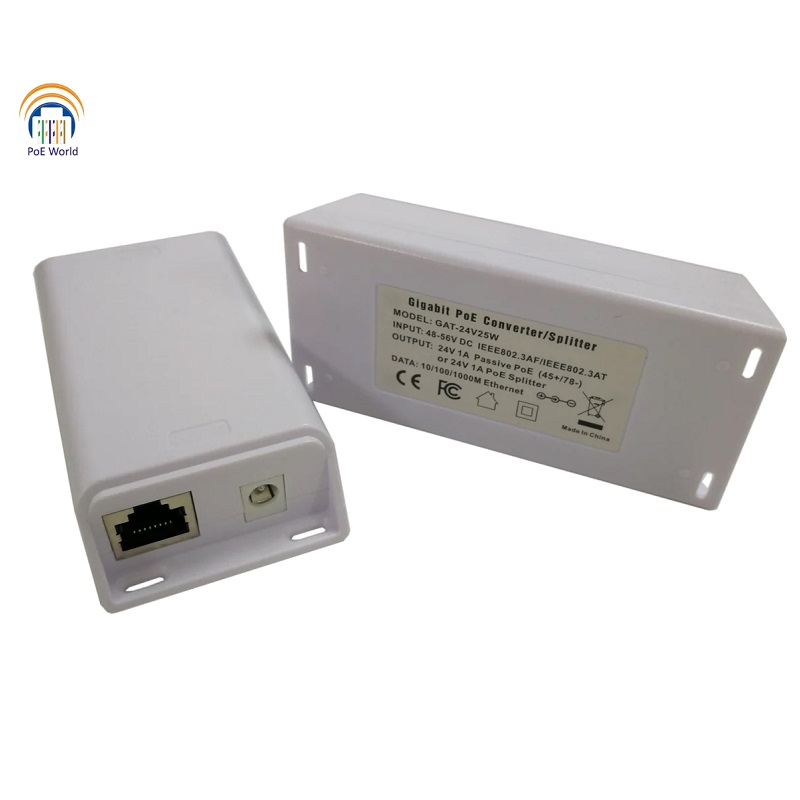 PoE World 802.3at compatible Active PoE to 24v Passive Gigabit Splitter