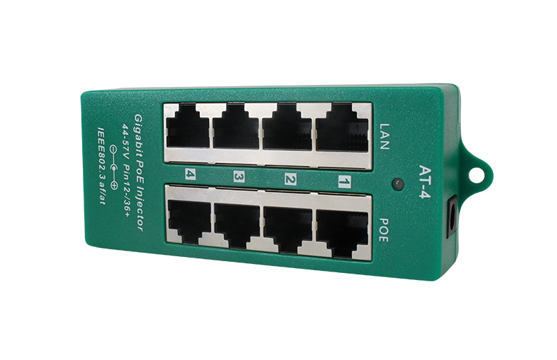 PoE World 4 Port Gigabit Shielded 802.3af/at Midspan PoE Injector