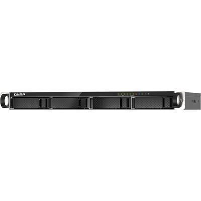QNAP TS-435XeU-4G 4-bay 1U short-depth 12" NAS, Marvell Octeon TX2 CN9130 / CN9131 64-bit quad-core 2.2 GHz, 4GB DDR4 SODIMM RAM (1 slot, up to 32GB), 4 x 2.5"/3.5" SATA 6Gbps HDD bay, 2 x M.2 2280 NVMe PCIe Gen3 x1 SSD slots, 2 x 10GbE SFP+, 2 x 2.5 QNAP — view 2