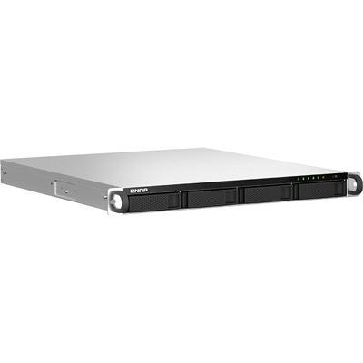 QNAP TS-464U-RP-8G 1U 4-Bay rackmount NAS, Intel® Celeron® N5105/N5095 quad-core, 8GB RAM onboard (not expandable), 4 x 3.5"/2.5" SATA 6Gb/s drive bays, 1 x PCIe Gen3 x2 slot, 2 x 2.5GbE, 1 x HDMI 1.4b, 2 x USB 3.2 Gen2 Type-A+ 2 x USB 2.0, 2 x 250W QNAP — view 2