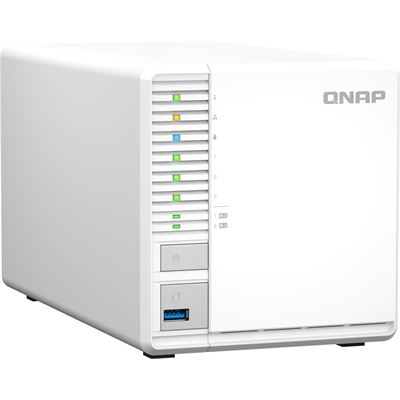QNAP TS-364-8G 3-Bay desktop NAS, Intel® Celeron® N5105/N5095 quad-core, 8 GB onboard not expandable, 3 x 3.5"/2.5" SATA 6Gb/s drive bays, 2 x M.2 2280 PCIe Gen3 x2 slots, 1 x 2.5GbE, 1 x HDMI 1.4b, 2 x USB 3.2 Gen 2 Type-A + 1 x USB 3.2 Gen1 QNAP — view 2