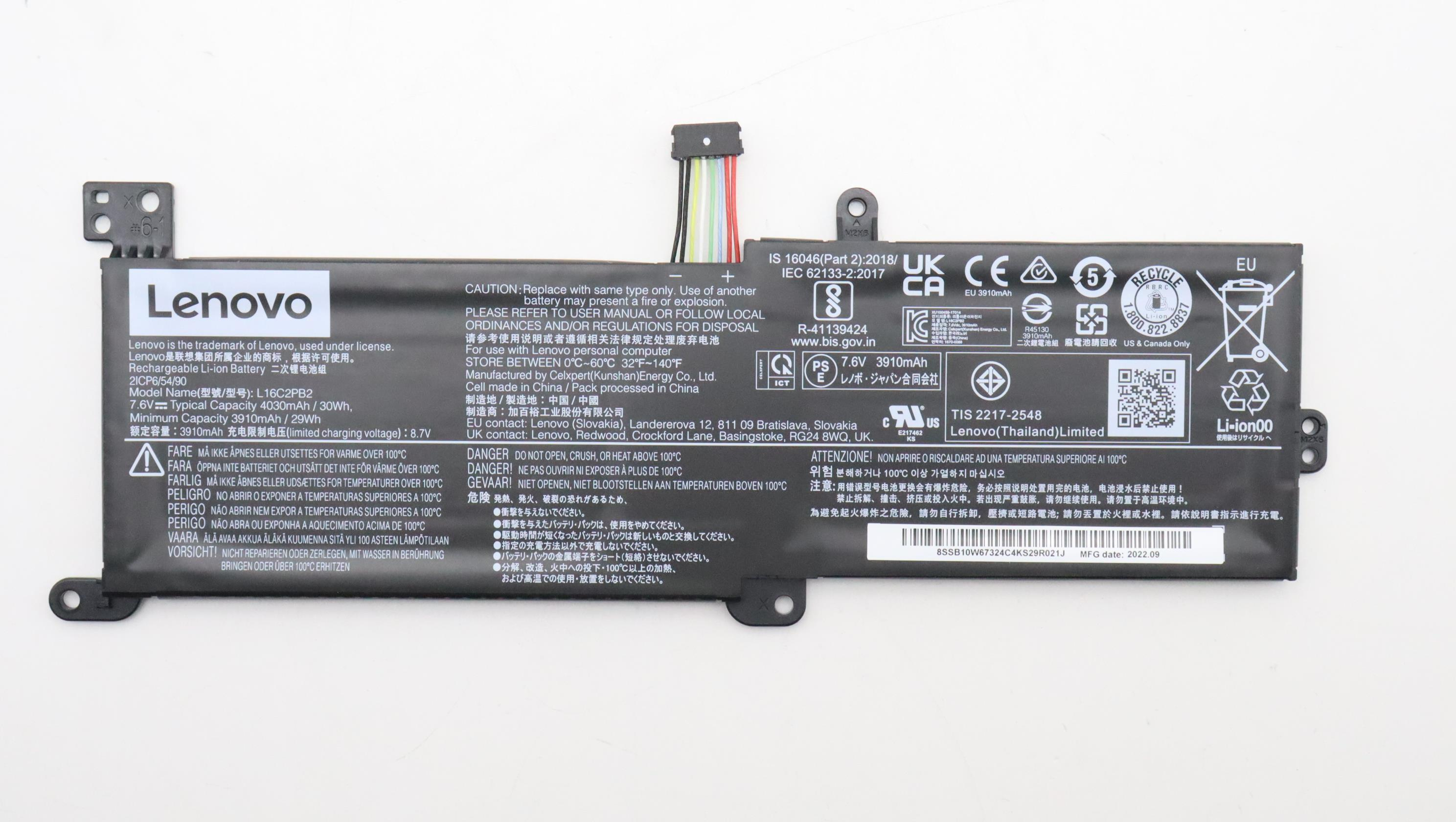 Lenovo 2 Cell Battery, 30Wh, 7.5V, Li-ion, L16M2PB1 thumbnail 1