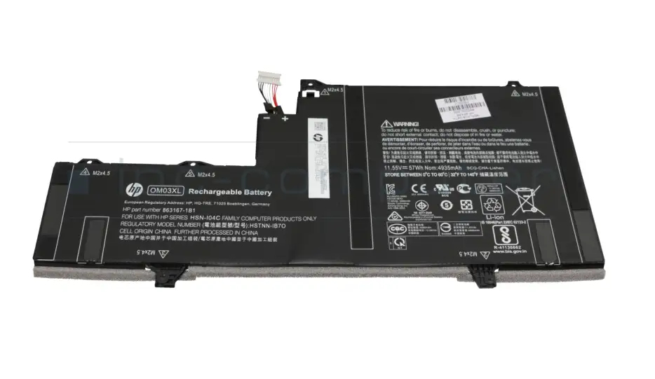 HP 3 Cell Battery, 57Wh, 4.935Ah, Li-ion, OM03057XL-PL RT (OM03XL) thumbnail 1