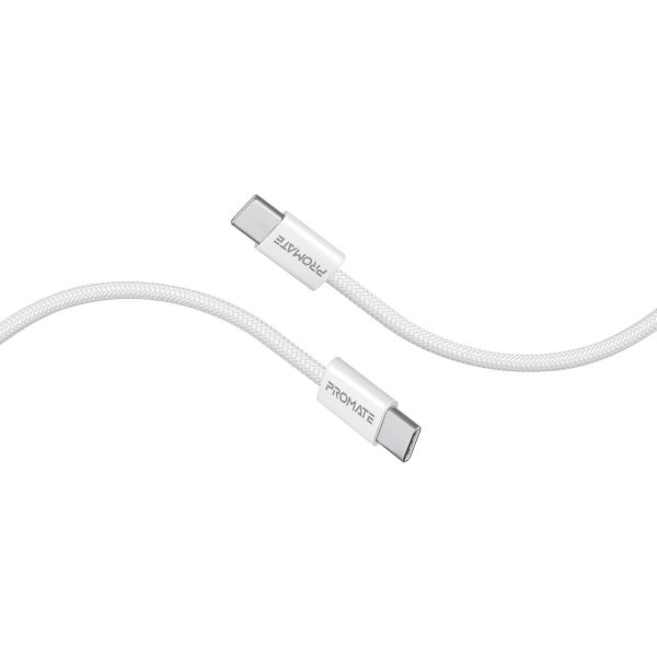 1.2m USB-C To USB-C Cable W/ Fabric Braided Cable Supports 60W PD. White Promate — view 2