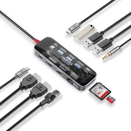 PROMATE 11-in-1 USB Multi-Port Hub with USB-C Connector. Includes 100W Promate — view 2