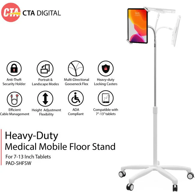 Heavy-Duty Medical Mobile Floor Stand for 7""- 13"" Tablets - White CTA Digital — view 2